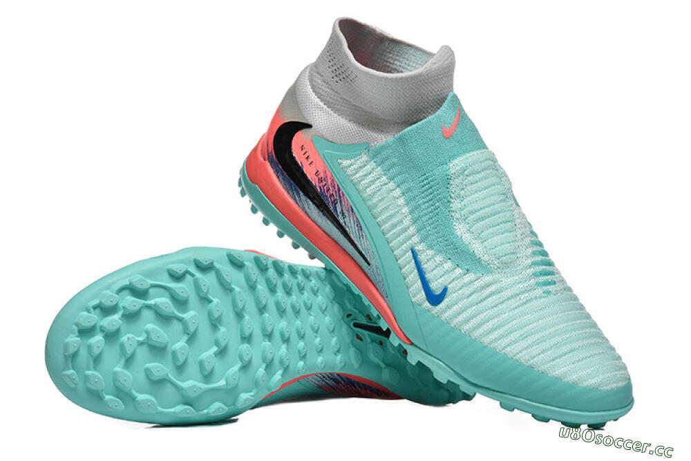 Men's Nike Phantom 6 High Elite TF Artificial Turf High-Tops Football Shoes - Aqua/Coral Pink/Light Gray 4