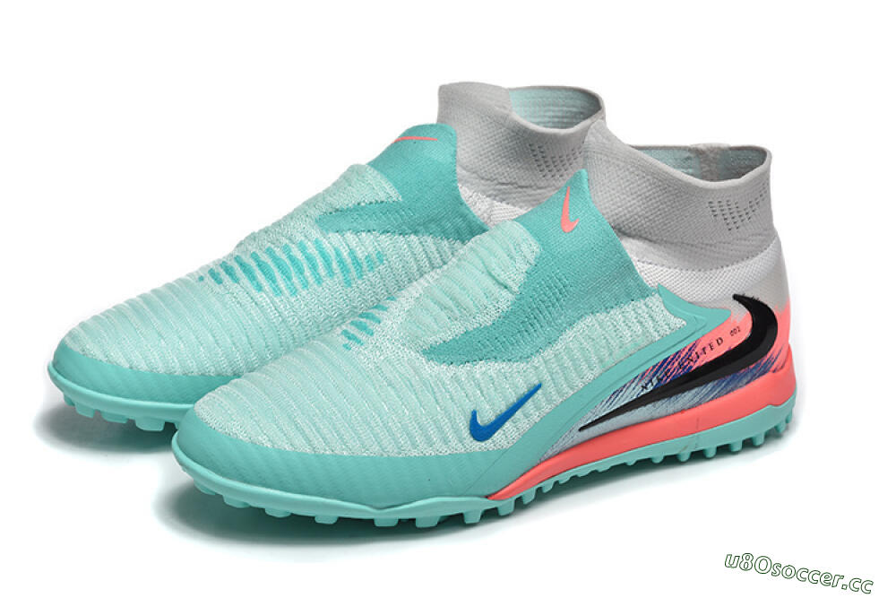 Men's Nike Phantom 6 High Elite TF Artificial Turf High-Tops Football Shoes - Aqua/Coral Pink/Light Gray 5