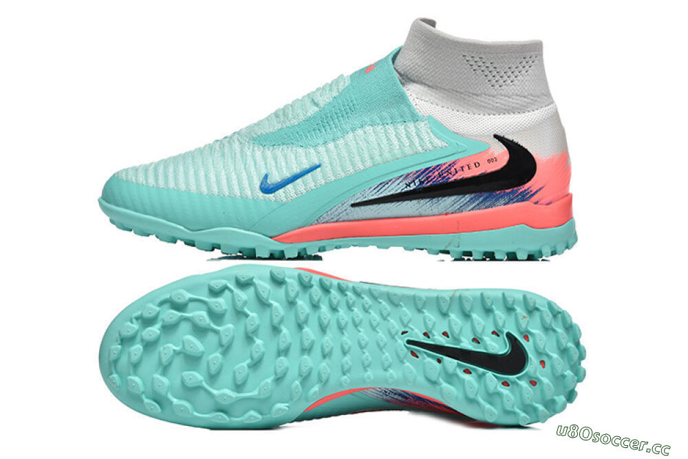 Men's Nike Phantom 6 High Elite TF Artificial Turf High-Tops Football Shoes - Aqua/Coral Pink/Light Gray 1