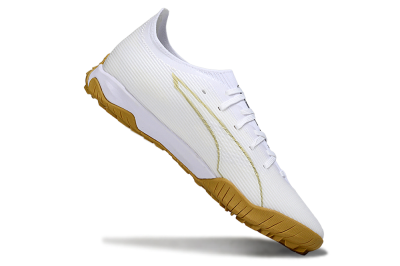 Men's Puma Ultra Ultimate TF Artificial Turf Low-Tops Football Shoes - White/Golden Touch/Tan Sole