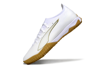 Men's Puma Ultra Ultimate TF Artificial Turf Low-Tops Football Shoes - White/Golden Touch/Tan Sole