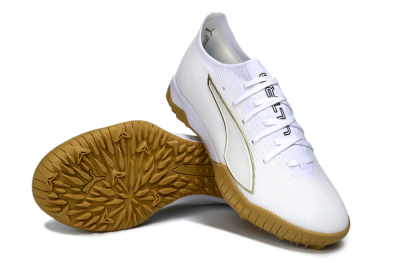 Men's Puma Ultra Ultimate TF Artificial Turf Low-Tops Football Shoes - White/Golden Touch/Tan Sole