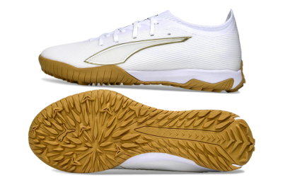 Men's Puma Ultra Ultimate TF Artificial Turf Low-Tops Football Shoes - White/Golden Touch/Tan Sole
