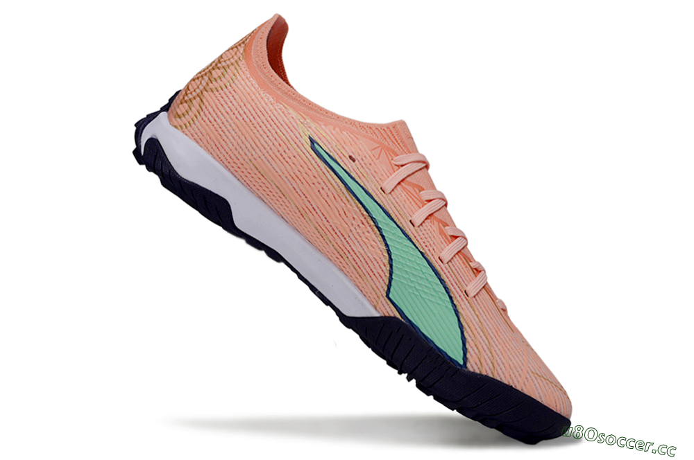 Men's Puma Ultra Ultimate TF Artificial Turf Low-Tops Football Shoes - Peach/Mint Green/Navy Blue 4