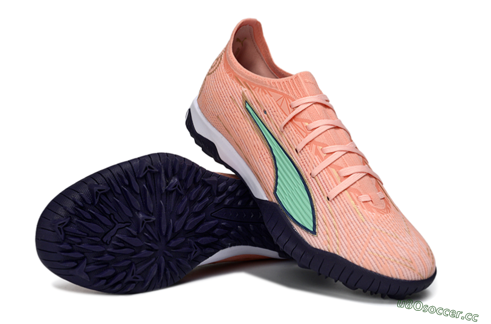 Men's Puma Ultra Ultimate TF Artificial Turf Low-Tops Football Shoes - Peach/Mint Green/Navy Blue 3