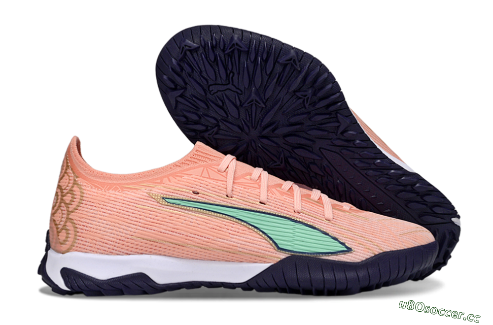 Men's Puma Ultra Ultimate TF Artificial Turf Low-Tops Football Shoes - Peach/Mint Green/Navy Blue 2