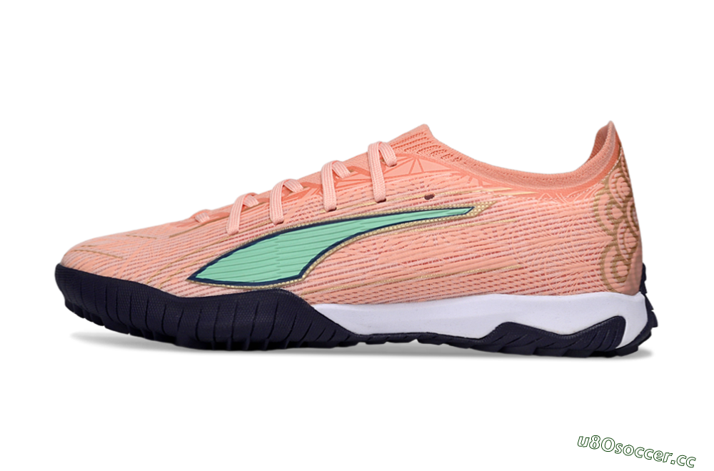 Men's Puma Ultra Ultimate TF Artificial Turf Low-Tops Football Shoes - Peach/Mint Green/Navy Blue 0