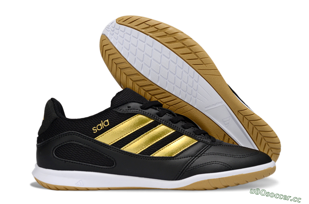 Men's Adidas Top Sala IC Indoor & Futsal Low-Tops Football Shoes - Black/Gold Accent/Gum Sole 2