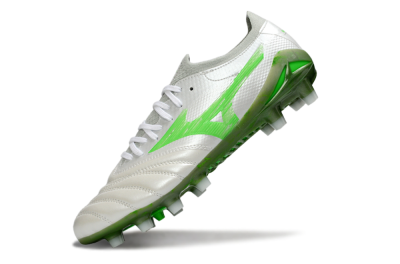 Men's Mizuno Morelia Neo 4 FG Firm Ground Low-Tops Football Boots - White/Vibrant Green/Graphite Grey