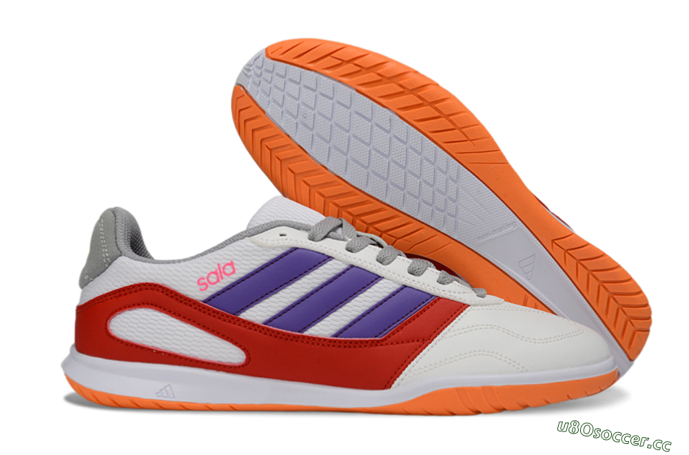 Men's Adidas Top Sala IC Indoor & Futsal Low-Tops Football Shoes - White/Crimson/Amethyst 2