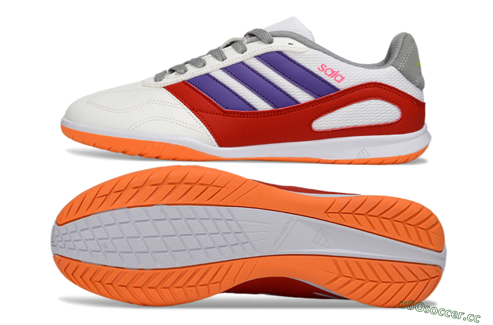 Men's Adidas Top Sala IC Indoor & Futsal Low-Tops Football Shoes - White/Crimson/Amethyst 1