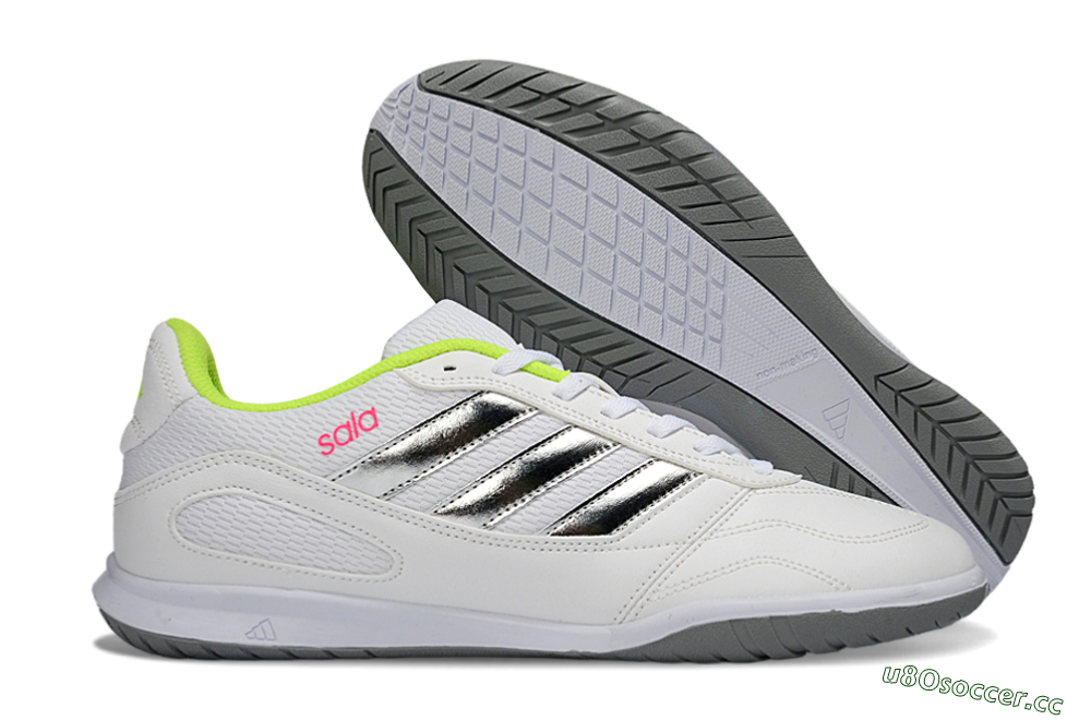 Men's Adidas Top Sala IC Indoor & Futsal Low-Tops Football Shoes - White/Neon Green/Silver 2