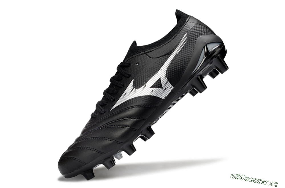 Men's Mizuno Morelia Neo 4 FG Firm Ground Low-Tops Football Boots - Black/Midnight Black/Sleek Silver 5