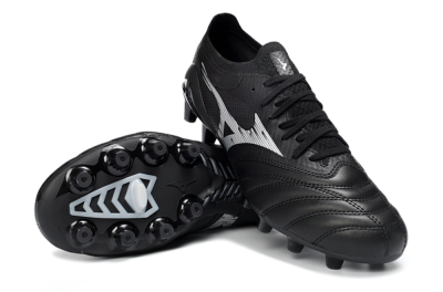 Men's Mizuno Morelia Neo 4 FG Firm Ground Low-Tops Football Boots - Black/Midnight Black/Sleek Silver
