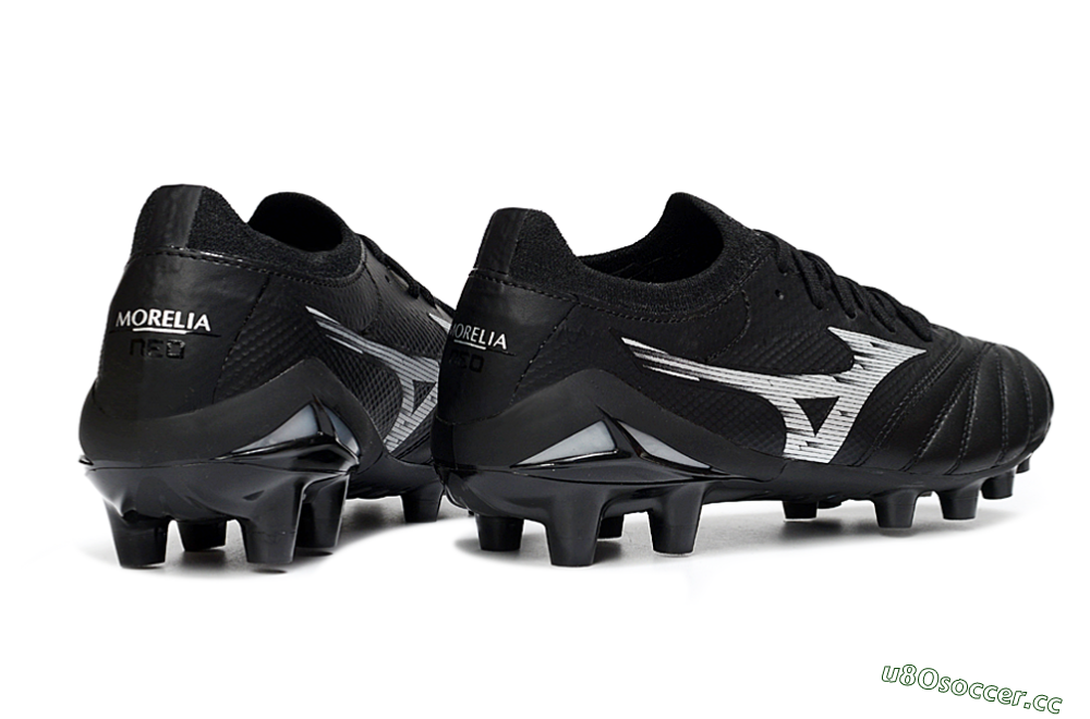 Men's Mizuno Morelia Neo 4 FG Firm Ground Low-Tops Football Boots - Black/Midnight Black/Sleek Silver 6