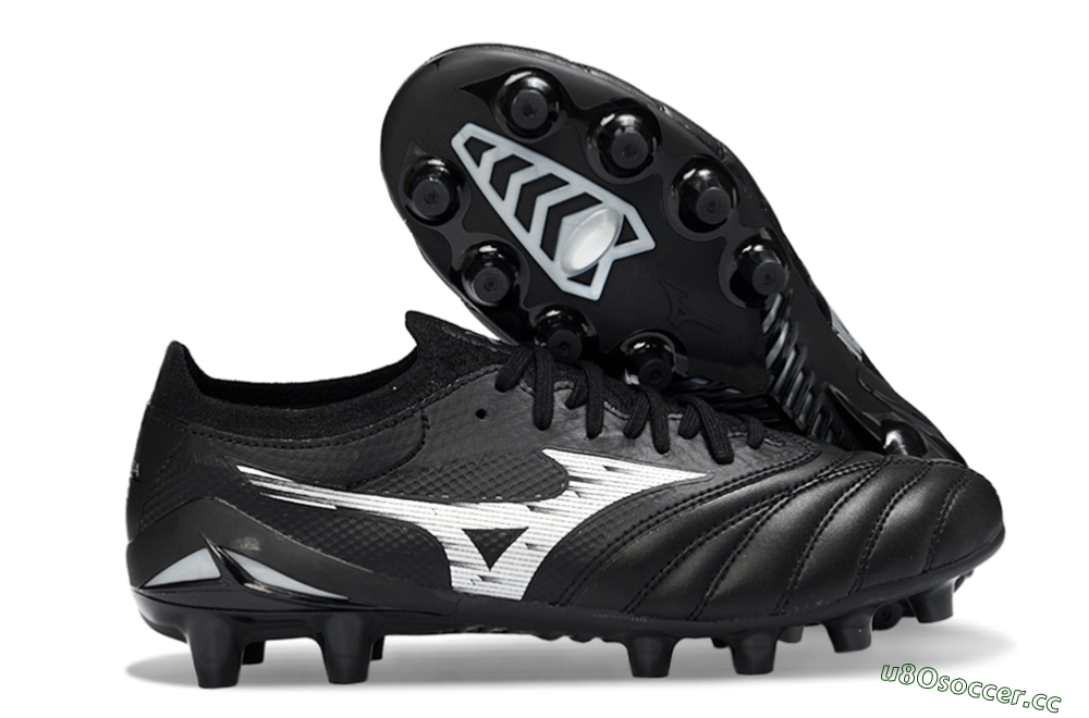 Men's Mizuno Morelia Neo 4 FG Firm Ground Low-Tops Football Boots - Black/Midnight Black/Sleek Silver 2