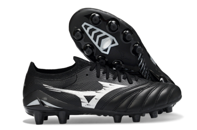 Men's Mizuno Morelia Neo 4 FG Firm Ground Low-Tops Football Boots - Black/Midnight Black/Sleek Silver