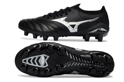 Men's Mizuno Morelia Neo 4 FG Firm Ground Low-Tops Football Boots - Black/Midnight Black/Sleek Silver