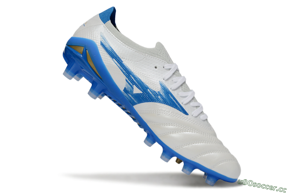 Men's Mizuno Morelia Neo 4 FG Firm Ground Low-Tops Football Boots - White/Sky Blue/Royal Blue 4