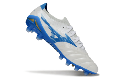 Men's Mizuno Morelia Neo 4 FG Firm Ground Low-Tops Football Boots - White/Sky Blue/Royal Blue