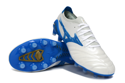 Men's Mizuno Morelia Neo 4 FG Firm Ground Low-Tops Football Boots - White/Sky Blue/Royal Blue
