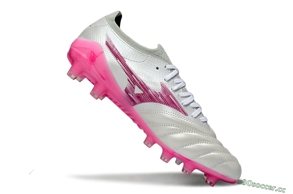Men's Mizuno Morelia Neo 4 FG Firm Ground Low-Tops Football Boots - White/Electric Pink/Metallic Silver 4