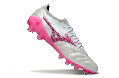 Men's Mizuno Morelia Neo 4 FG Firm Ground Low-Tops Football Boots - White/Electric Pink/Metallic Silver
