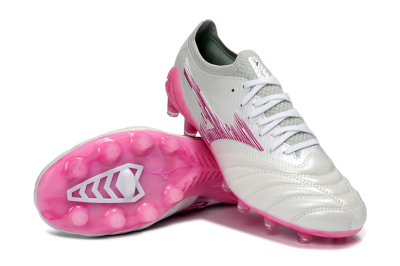 Men's Mizuno Morelia Neo 4 FG Firm Ground Low-Tops Football Boots - White/Electric Pink/Metallic Silver