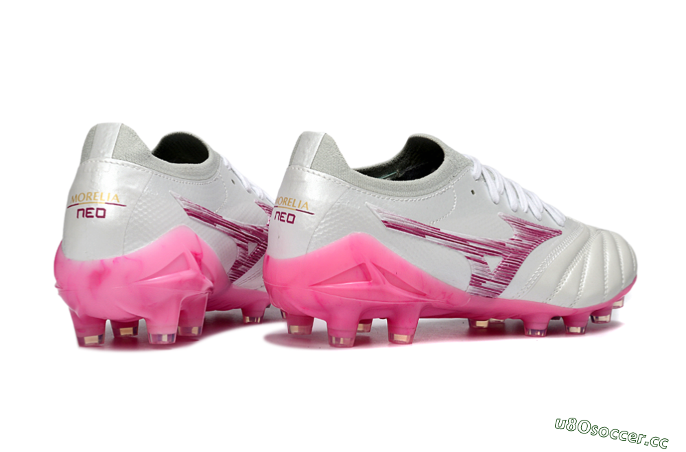 Men's Mizuno Morelia Neo 4 FG Firm Ground Low-Tops Football Boots - White/Electric Pink/Metallic Silver 6