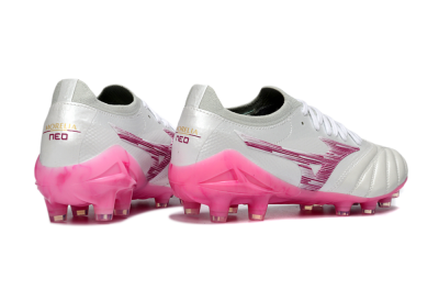 Men's Mizuno Morelia Neo 4 FG Firm Ground Low-Tops Football Boots - White/Electric Pink/Metallic Silver
