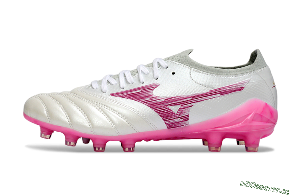 Men's Mizuno Morelia Neo 4 FG Firm Ground Low-Tops Football Boots - White/Electric Pink/Metallic Silver 0