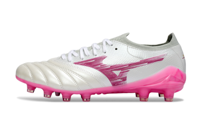 Men's Mizuno Morelia Neo 4 FG Firm Ground Low-Tops Football Boots - White/Electric Pink/Metallic Silver
