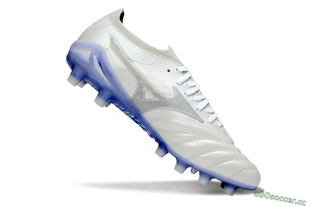 Men's Mizuno Morelia Neo 4 FG Firm Ground Low-Tops Football Boots - White/Sky Blue/Deep Purple 4