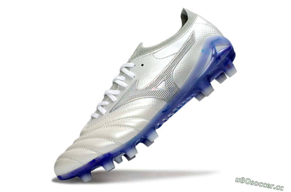 Men's Mizuno Morelia Neo 4 FG Firm Ground Low-Tops Football Boots - White/Sky Blue/Deep Purple 5