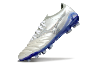 Men's Mizuno Morelia Neo 4 FG Firm Ground Low-Tops Football Boots - White/Sky Blue/Deep Purple