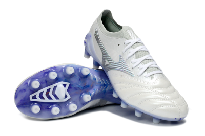 Men's Mizuno Morelia Neo 4 FG Firm Ground Low-Tops Football Boots - White/Sky Blue/Deep Purple