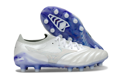 Men's Mizuno Morelia Neo 4 FG Firm Ground Low-Tops Football Boots - White/Sky Blue/Deep Purple