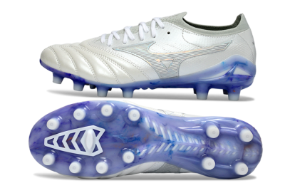 Men's Mizuno Morelia Neo 4 FG Firm Ground Low-Tops Football Boots - White/Sky Blue/Deep Purple