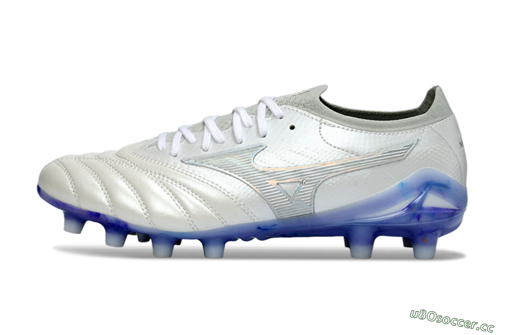 Men's Mizuno Morelia Neo 4 FG Firm Ground Low-Tops Football Boots - White/Sky Blue/Deep Purple 0