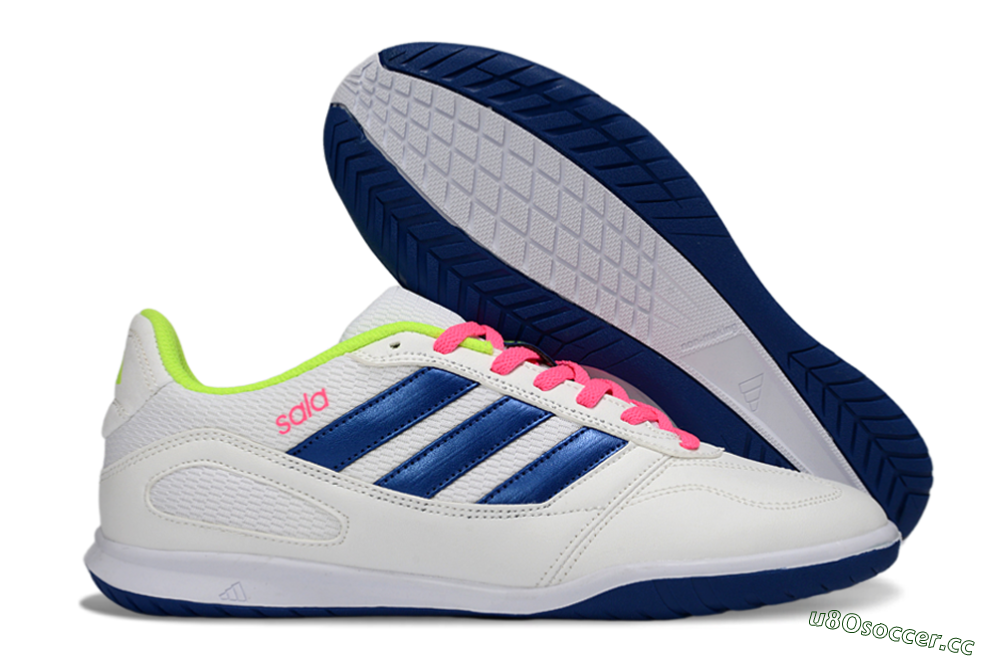 Men's Adidas Top Sala IC Indoor & Futsal Low-Tops Football Shoes - White/Navy Blue/Pink 2