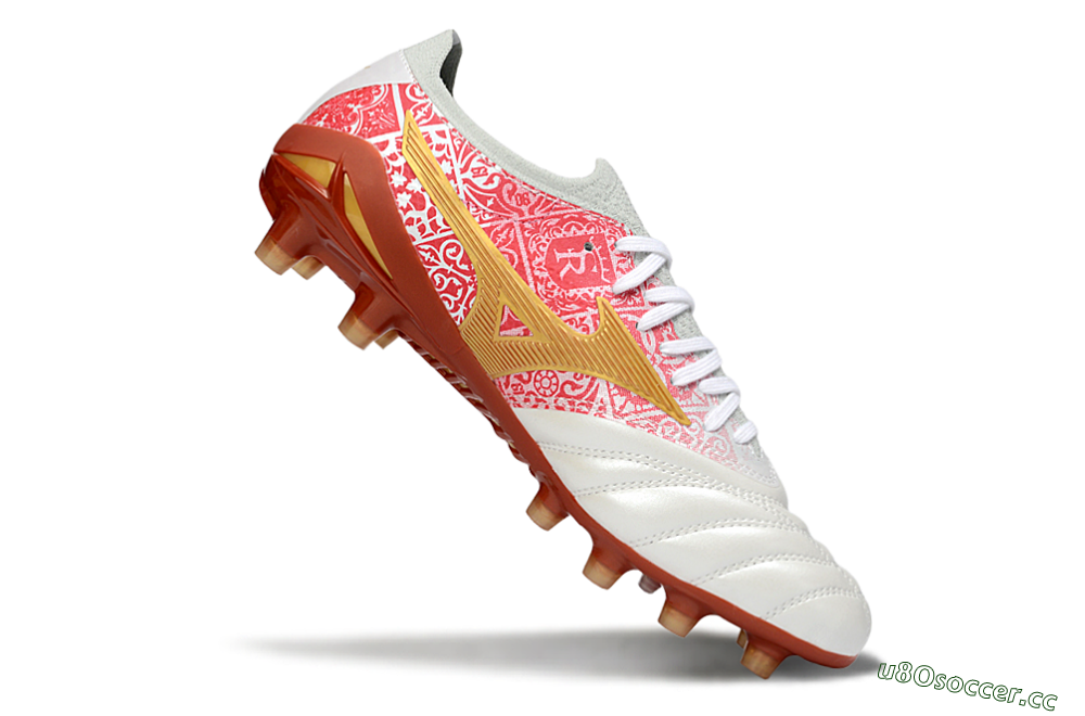 Men's Mizuno Morelia Neo 4 FG Firm Ground Low-Tops Football Boots - White/Scarlet Red/Copper Brown 4