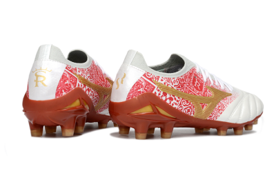 Men's Mizuno Morelia Neo 4 FG Firm Ground Low-Tops Football Boots - White/Scarlet Red/Copper Brown