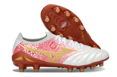 Men's Mizuno Morelia Neo 4 FG Firm Ground Low-Tops Football Boots - White/Scarlet Red/Copper Brown