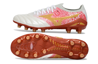 Men's Mizuno Morelia Neo 4 FG Firm Ground Low-Tops Football Boots - White/Scarlet Red/Copper Brown
