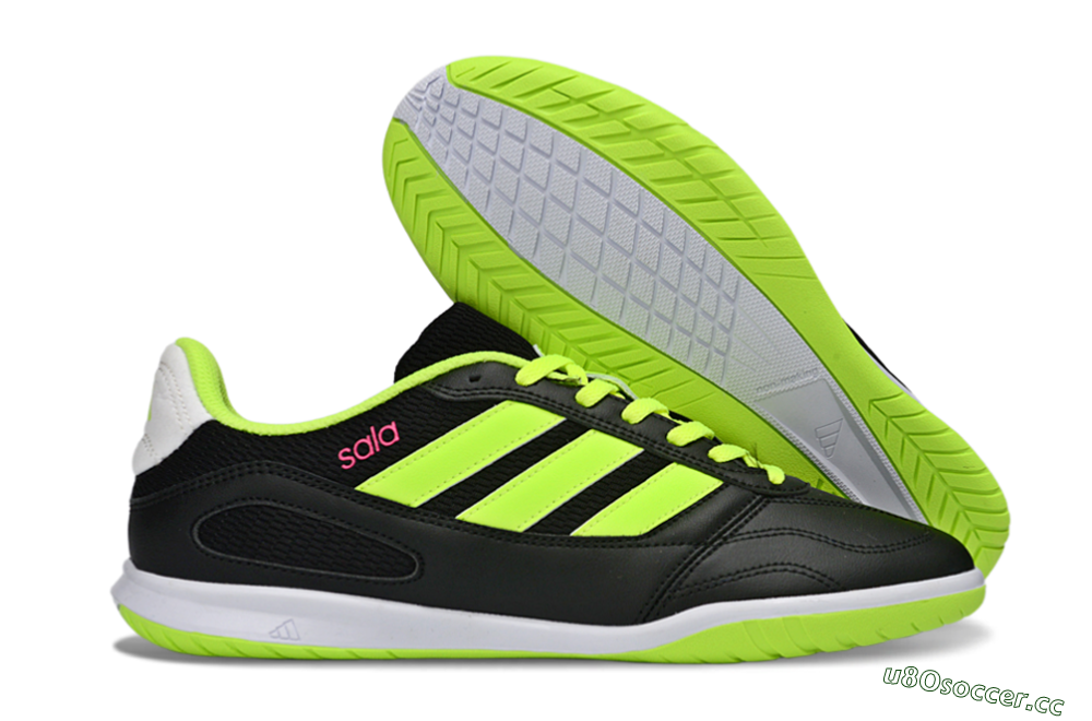 Men's Adidas Top Sala IC Indoor & Futsal Low-Tops Football Shoes - Black/Electric Green/White 2