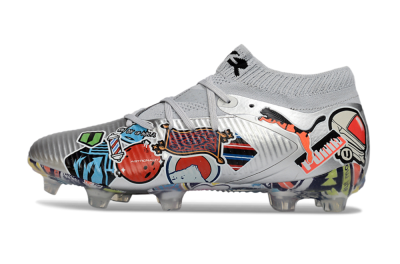 Men's Puma Future 8 Ultimate FG Firm Ground Low-Tops Football Boots - Silver/Vibrant Graffiti/Multi-Color Design