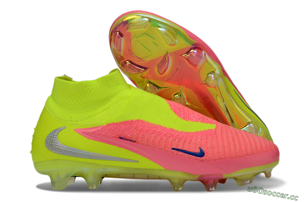 Unisex Nike Phantom 6 High Elite FG Firm Ground High-Tops Football Boots - Pink/Neon Green/Blue 2