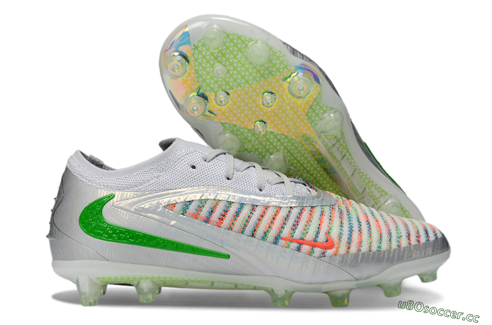 Men's Nike Phantom 6 Low Elite AG Artificial Grass Low-Tops Football Boots - Silver/Neon Green/Coral Pink 2