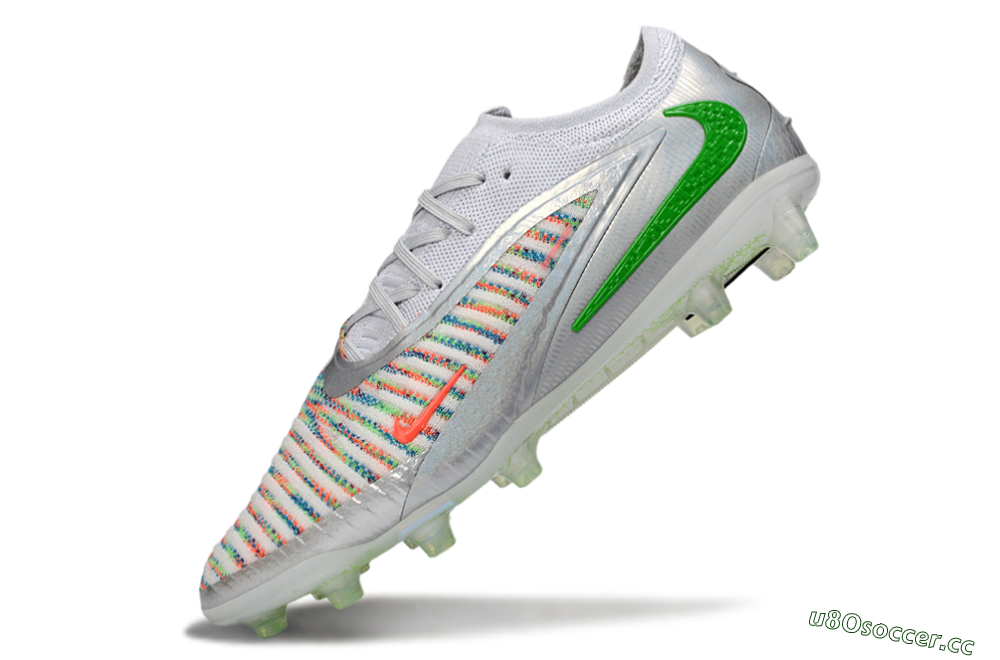 Men's Nike Phantom 6 Low Elite AG Artificial Grass Low-Tops Football Boots - Silver/Neon Green/Coral Pink 5