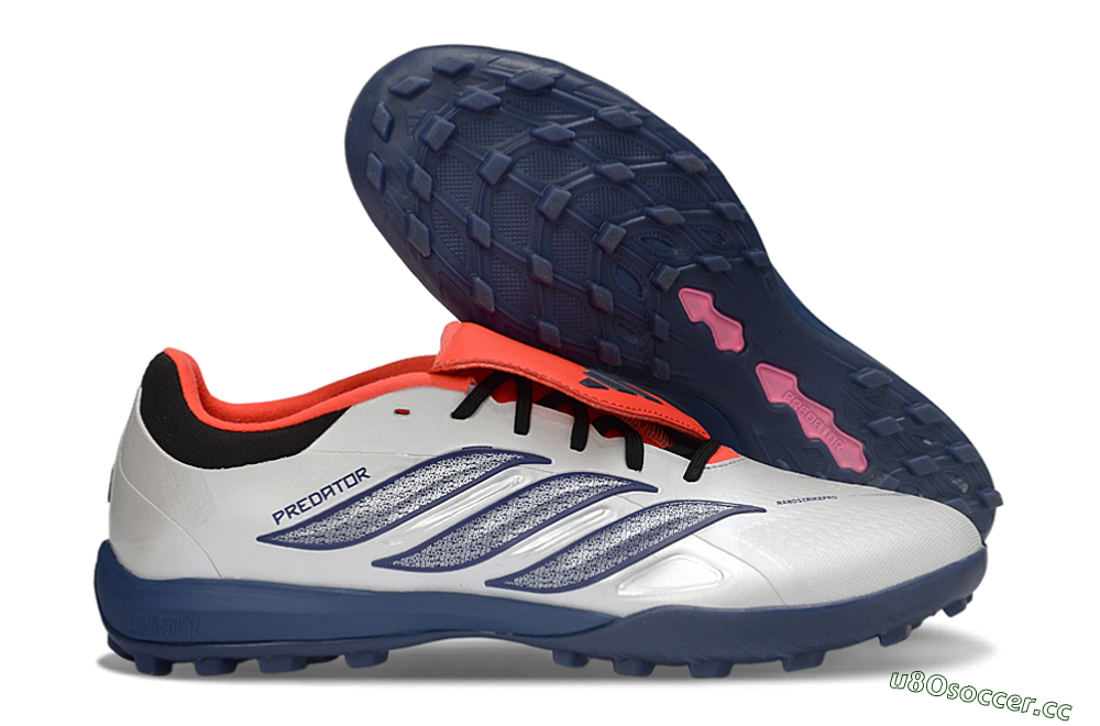 Men's Adidas Predator Elite Fold-Over Tongue TF Artificial Turf Low-Tops Football Shoes - White/Navy Blue/Neon Orange 2